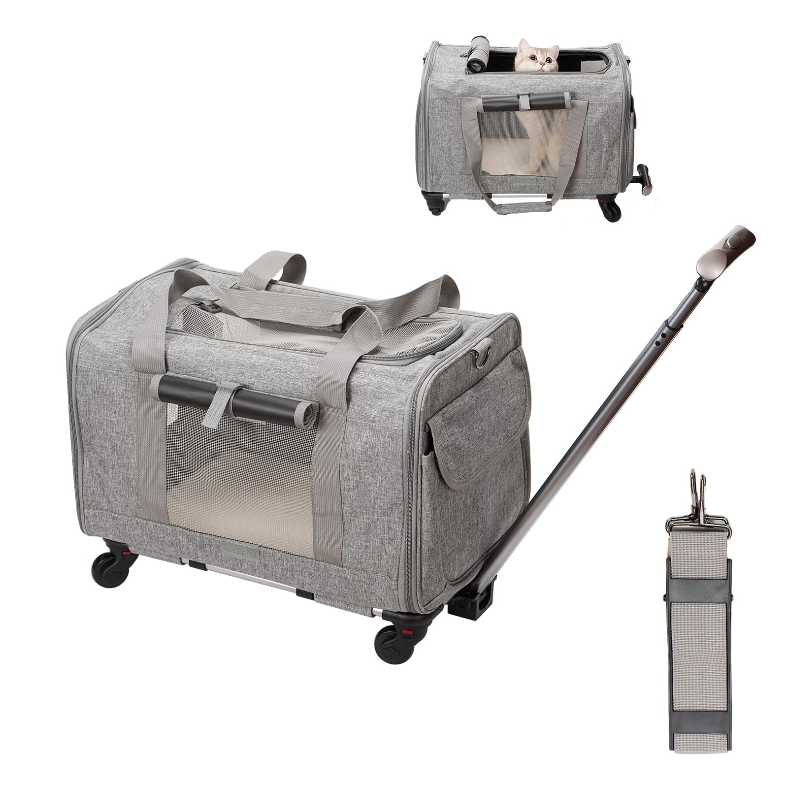FLYAMAPIRIT Transportin Bolsa portátil para mascotas para perros pequeños y medianos y gatos, con asa telescópica y ruedas desmontables