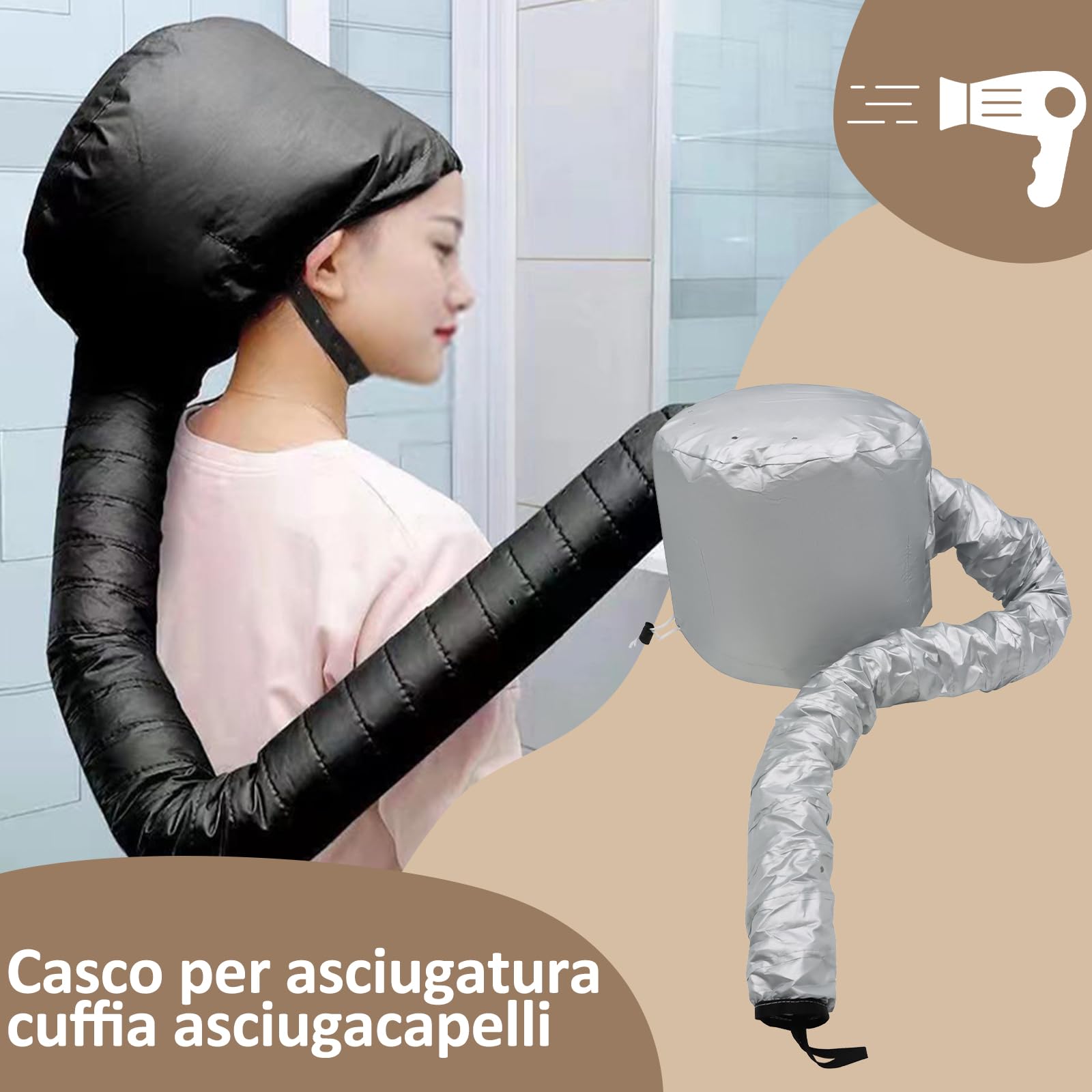2 Pezzi Casco per Asciugatura Cuffia Asciugacapelli, Cuffia Casco Asciugacapelli per Ricci per Phon per Uso Domestico, Asciugatura