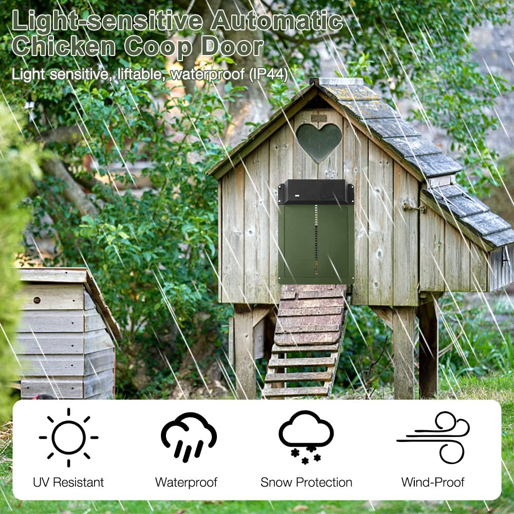Hühnerklappe Automatisch Mit Lichtsensor, Türöffner Hühnerstall, Automatische Hühnertür, Elektrische Hühnerklappe Batterie Chicken Coop Für Sichere Hühneraufzucht, Grün