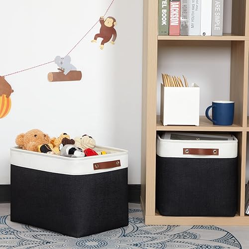 Vista 290 de HNZIGE - Canastas pequeñas de tela para organización (paquete de 6) canastas plegables de almacenamiento para estantes, armarios, lavandería, Asas