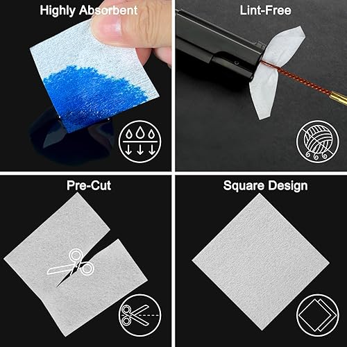 Miniatura 3 de Kit de suministros de limpieza para pistolas  Parches de limpieza sin pelusa de 2 pulgadas e hisopos de algodón puntiagudos de 6 pulgadas para todas