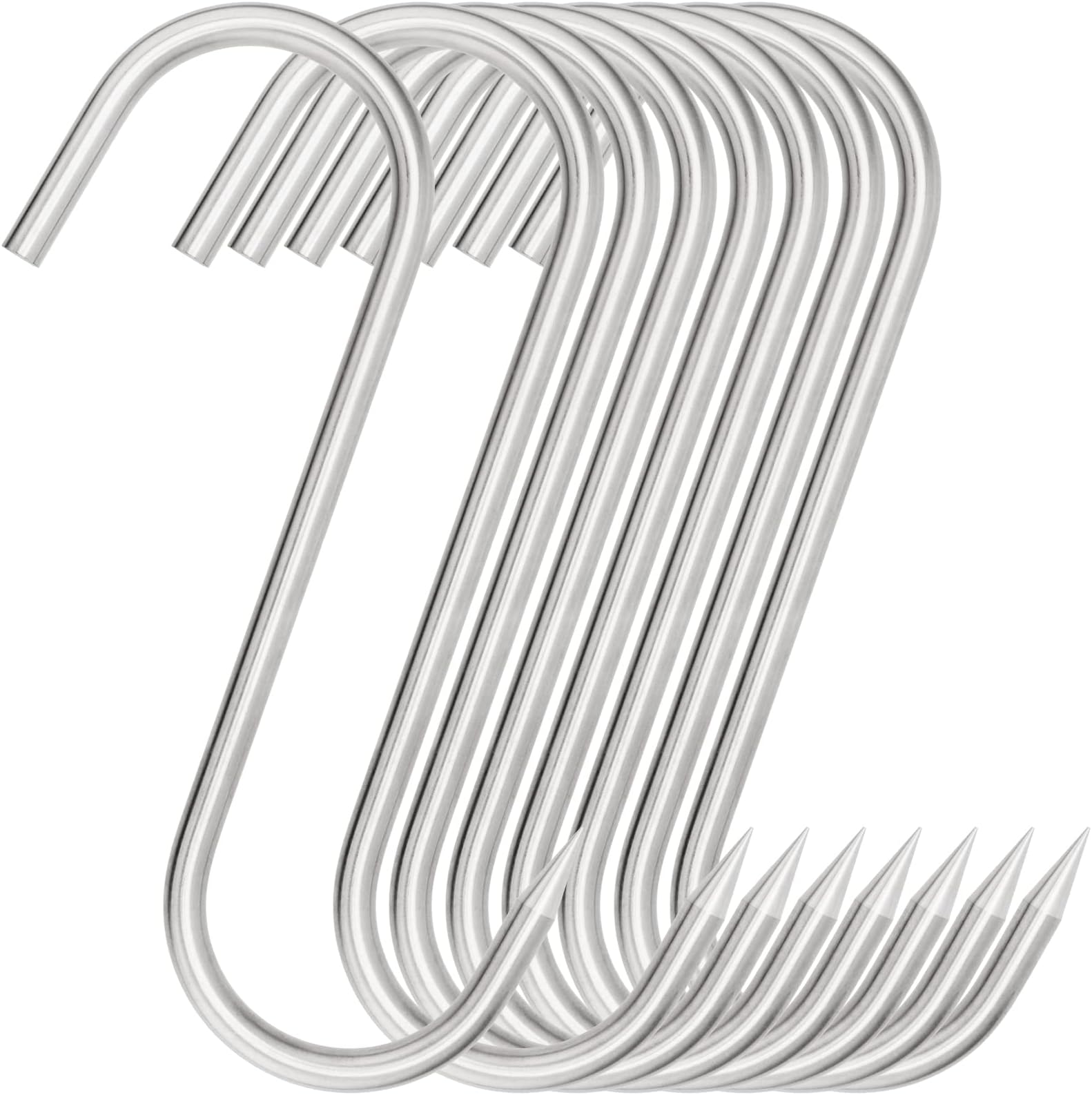 8 Pack 10 Inch S-Shaped Meat Hook, Stainless Steel er Hook, 0.4 Inch Thick Sausage Hooks for smudging, Grilling, Drying