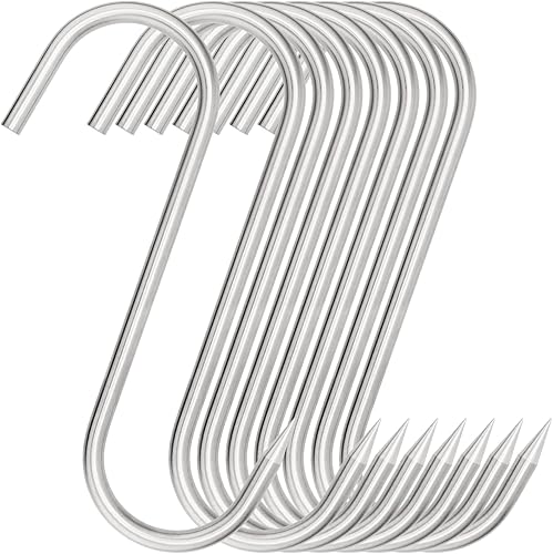 Paquete de 8 ganchos de carne en forma de S de 10 pulgadas, gancho de carnicero de acero inoxidable de 0.394 in de grosor, ganchos de salchicha para