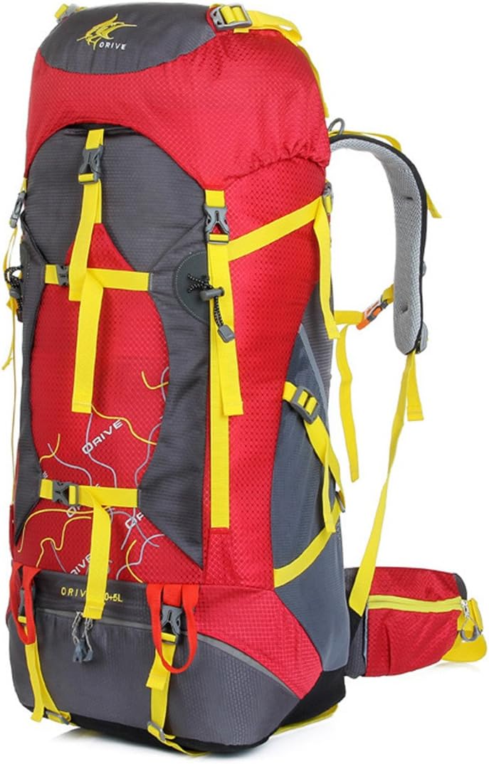 Waterproof Ultralight Internal Frame Backpack TCS Bearing System for Camping Hiking Mountaineering 75L Red