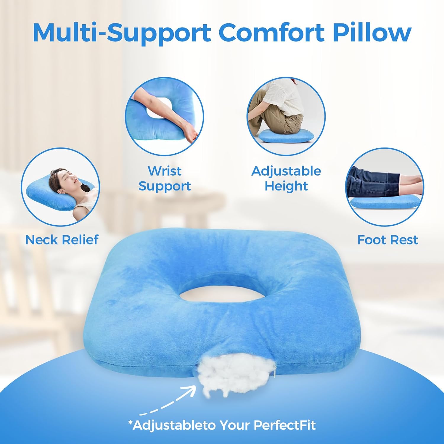 Donut Pillow for Tailbone Pain Relief - Tailbone Pain Relief Cushion for Office Chair, Wheelchair & Travel - Post-Surgery, Pregnancy & Bed Sore Prevention, Breathable Anti-Decubitus Seat Pad（Blue）