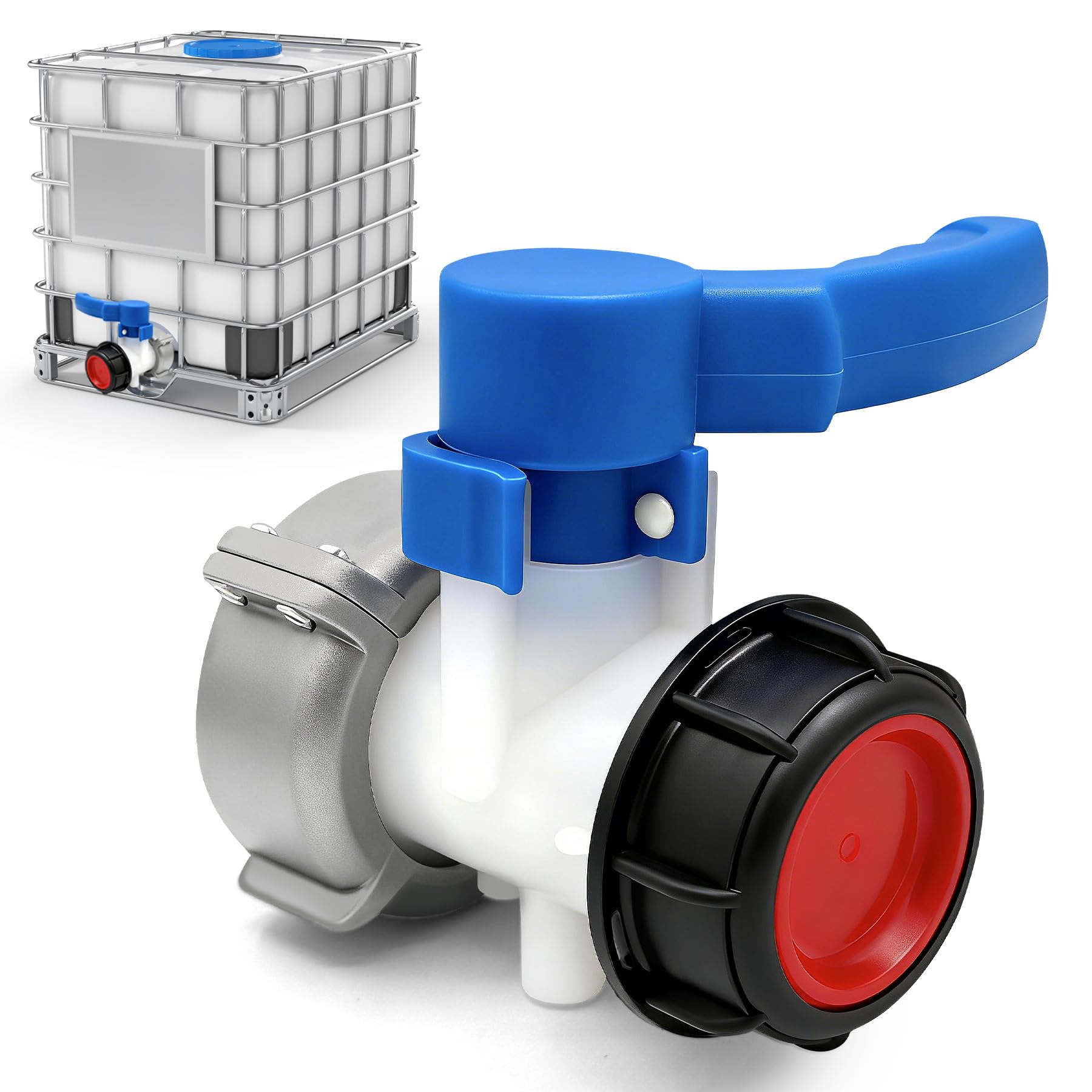 VEEKAY DN50 (75mm) Adaptateur Robinet Cuve 1000L,Adaptateur IBC,Vidange Papillon Plastique,pour Reservoir d'eau de Pluie,Conteneur,Réservoir IBC
