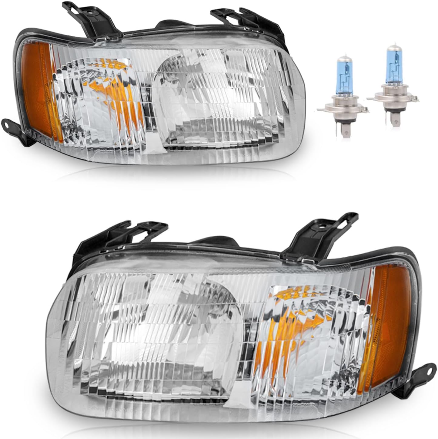 Headlights Assembly for 2001-2004 Ford Escape Headlamp Replacement Driver & Passenger(Bulbs included)