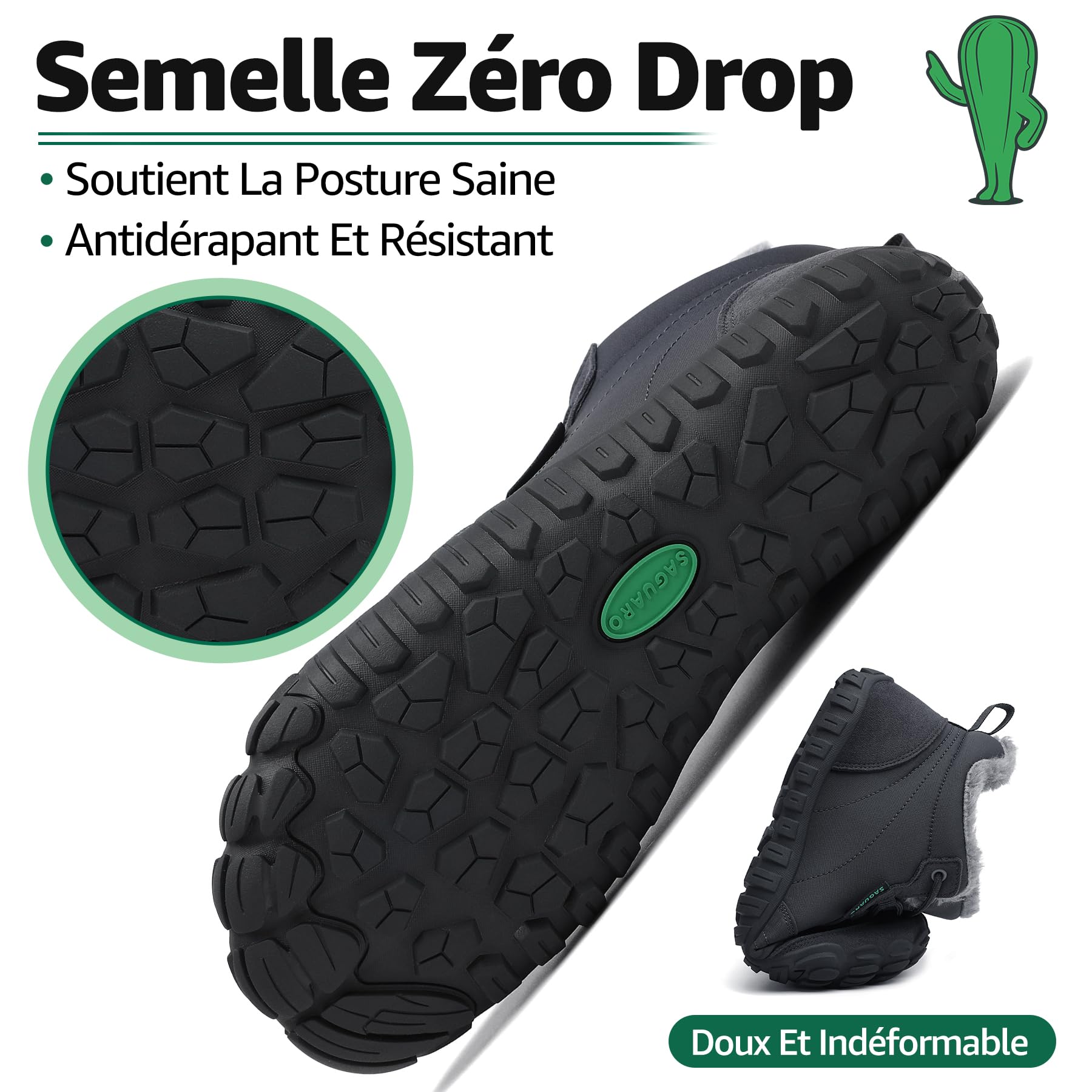 SAGUARO Barefoot Bottes de Hiver Chaudes Chaussure Minimaliste pour Homme Femme,Gr.36-48