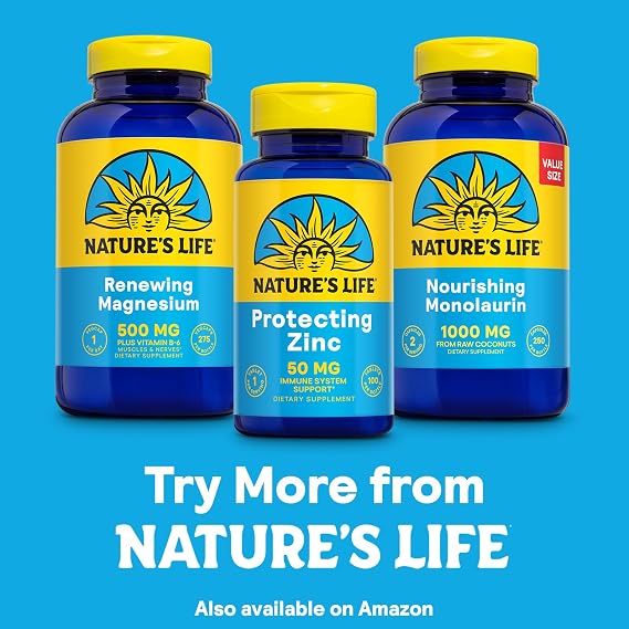 NATURE'S LIFE Protecting Zinc 50mg with 2.5mg Copper - Chelated Zinc Supplement for Immune Support, Bone Health, Muscle Function and Heart Health Support, 100 Servings, 100 Tablets