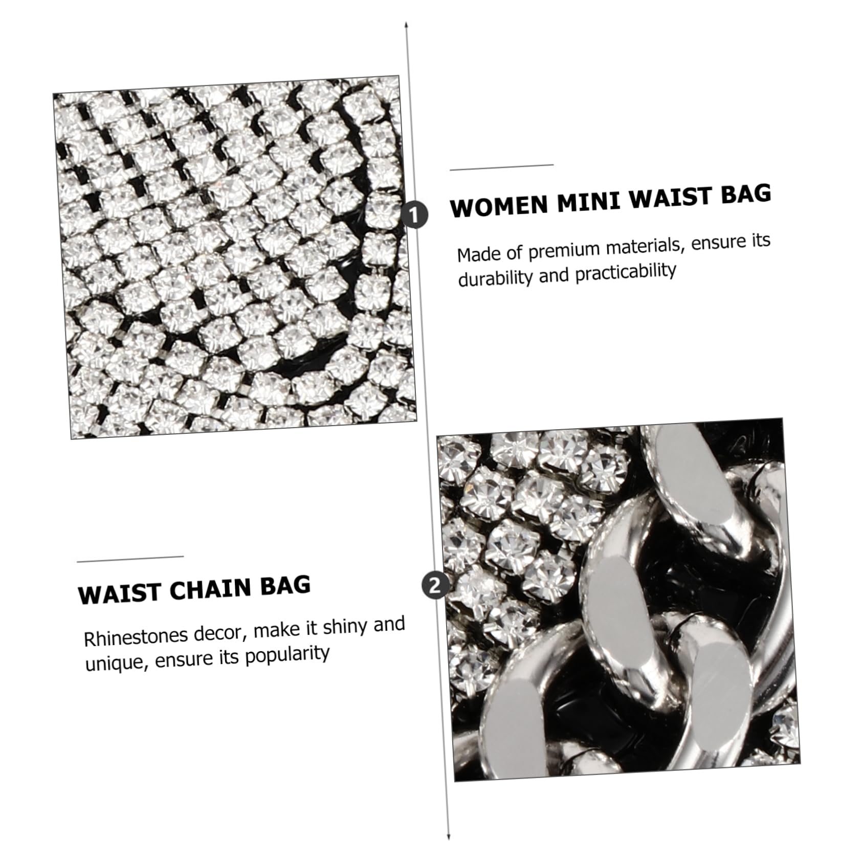 CHILDWEET Strass aus Pu Bauchtasche Kleiner Umhängetasche Damen und Kompakt mit Glitzersteinen und Verstellbarem Gürtel Silberfarben Praktisch für Reisen und Dating