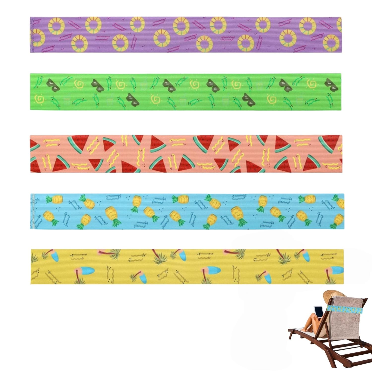 Zpeiran Towel Bands For Beach,5 Pcs Elastic Bands For Sunbed Towel,Windproof Sun Lounger Straps For Practical Beach Accessories For Holiday Cruise Garden(30X5cm)