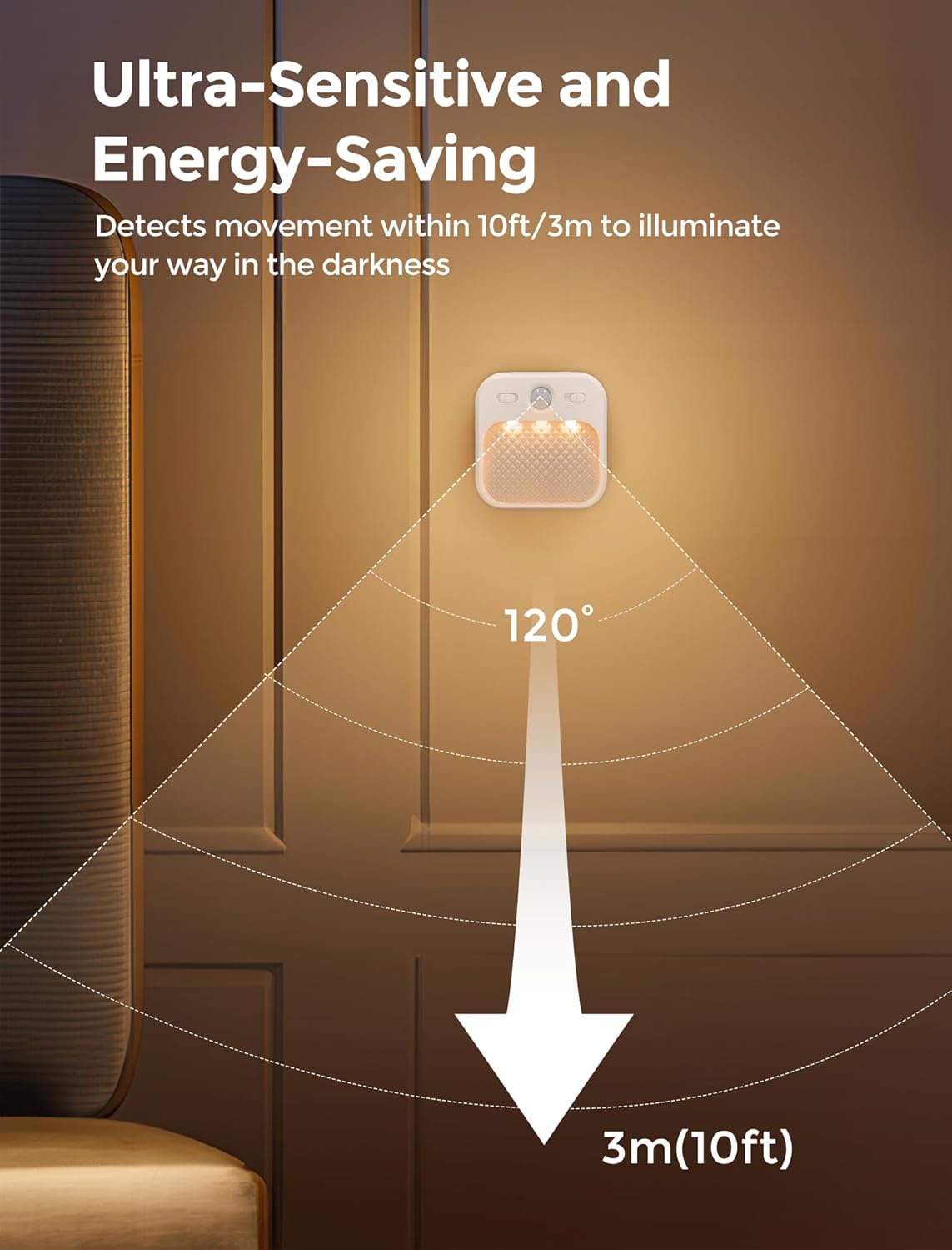 Rechargeable Motion Sensor Night Light(30days standby), 3 Sensor Modes&Adjustable Brightness, Warm/Warm White/White Step Lights for Bathroom,Hallway, Bedroom, Kids Room, Stairway,2 Pack