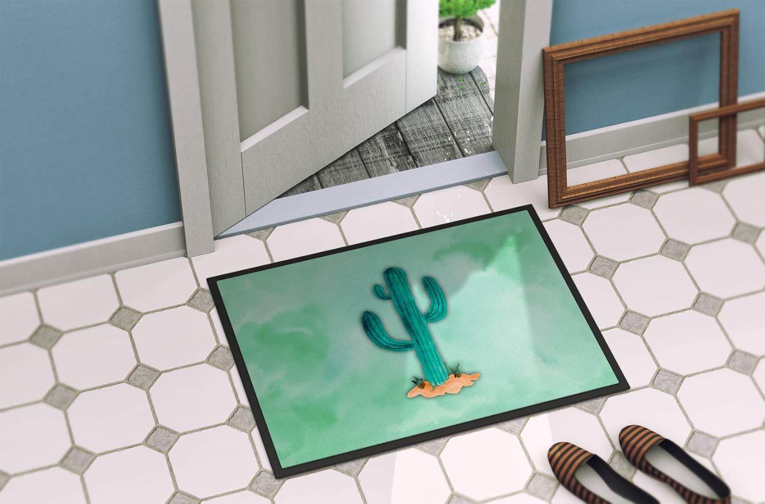 Caroline's Treasures BB7369MAT Western Cactus Watercolor Doormat 18x27 Front Door Mat Indoor Outdoor Rugs for Entryway, Non Slip Washable Low Pile, 18H X 27W