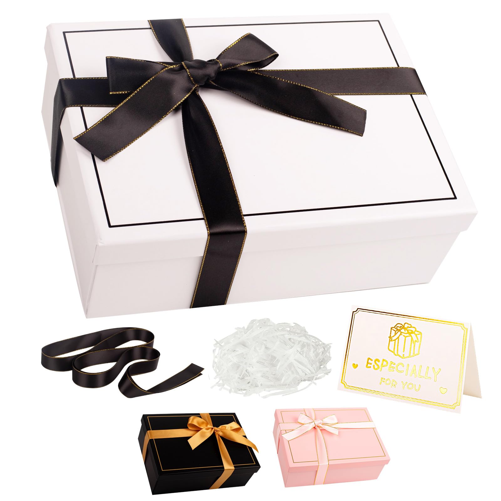 Luxury White Gift Box with Lid 25x18x9cm Medium/Large Empty Gift Boxes for Presents, Gift Box for Birthday Christmas Wedding Bridal Valentines Day Present Box with Ribbon Girls Her Women — image 1