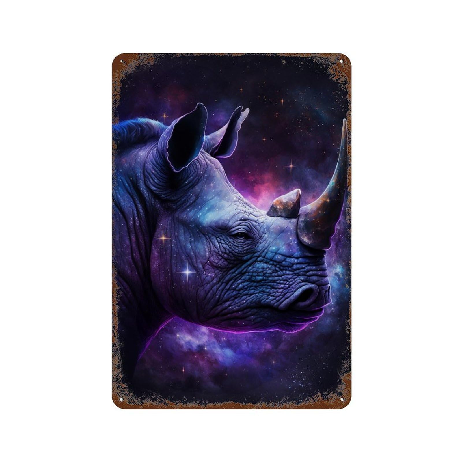 Galactic Rhino Profile-8 Rusty Metal Tin Sign 11.8"x7.9", for Shed, Workshop And Garage Wall Decor, Novelty Wall Decor