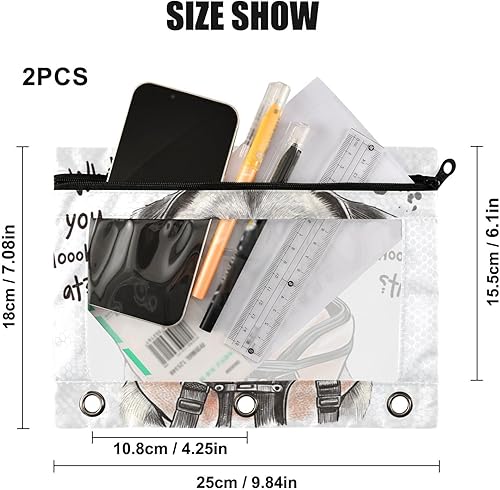Miniatura 3 de Kcldeci Estuche para lápices para carpeta de 3 anillas, lindo perro, paquete de 2 bolsas para lápices con ventana transparente con estuche con