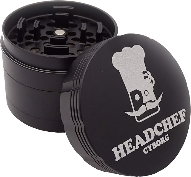 Headchef Cyborg Premium Quality Metal Herb Grinder with Removable Twist Screen, 4 Piece Grinder 62mm (Carbon Black)