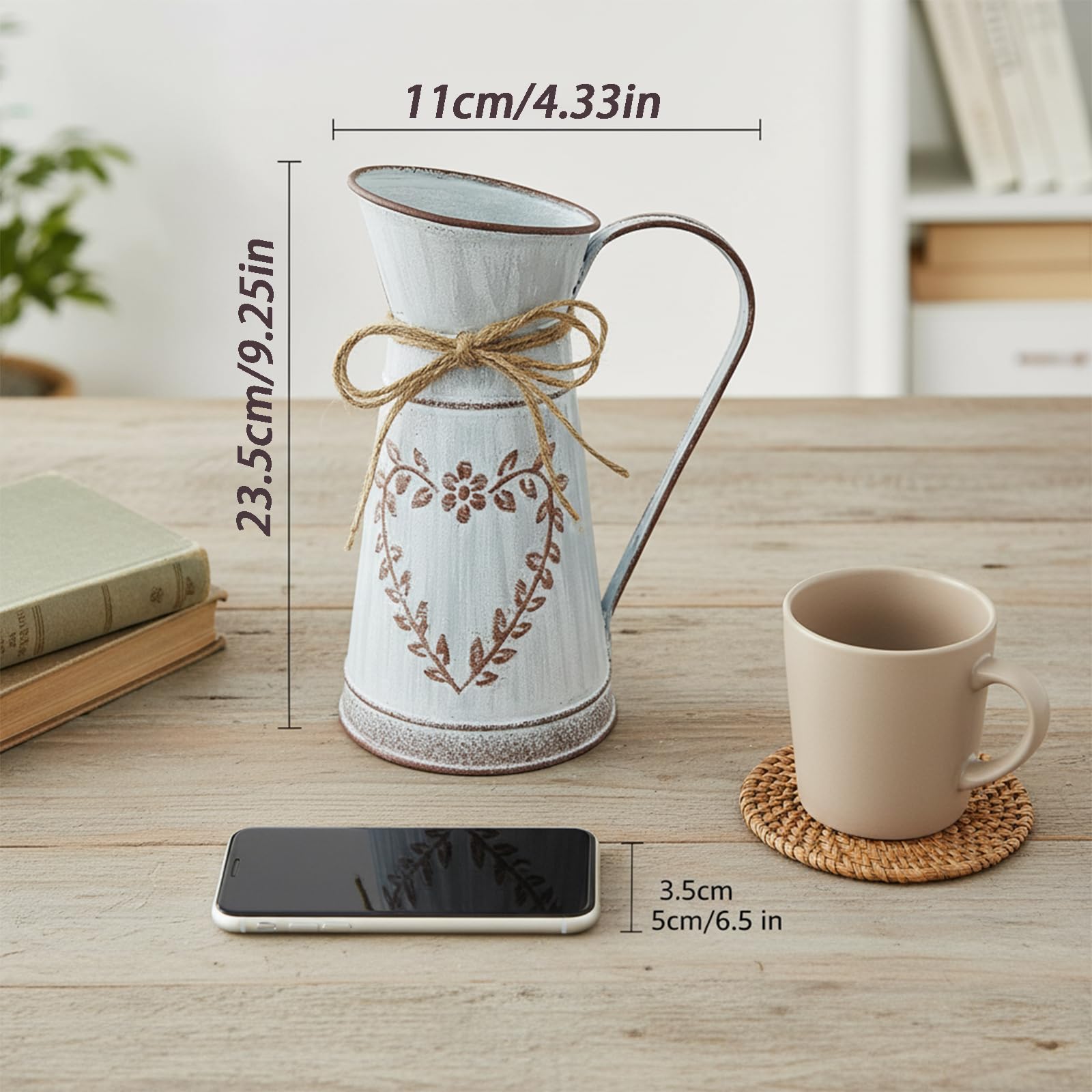 El Detalle Vintage Que Enamora: Jarrón De Metal Galvanizado Con Forma De Corazón Y Cuerda – Ideal Para Flores Secas O Cactus