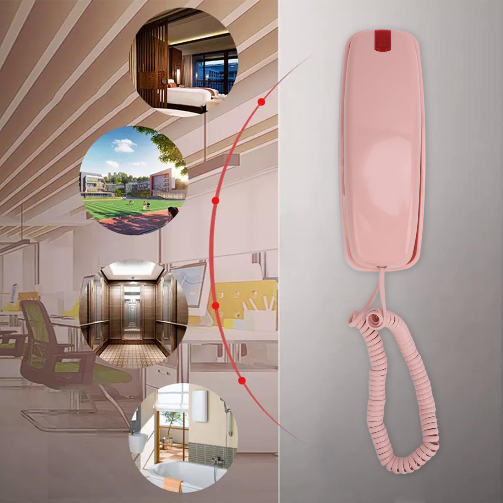 Schnurgebundenes Telefon, Einstellbare Lautstärke, Lauter Klingelton, Große Ziffern, Wandmontierbar, Vintage-Stil, für den Heimgebrauch Geeignet (Rosa)