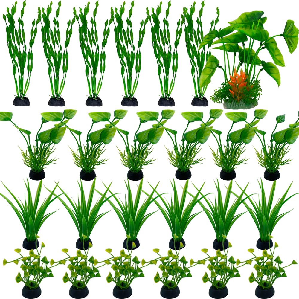 Décoration pour Aquarium, Vert Plastique Plantes d'ornement pour Aquarium, Décoration pour Aquarium Poissons (25pcs Vert C)