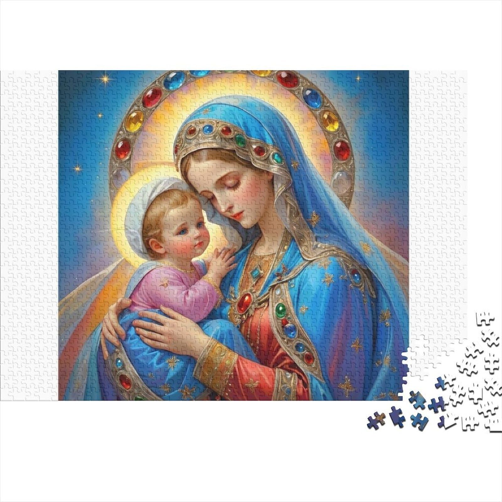 Puzzle de 1000 piezas de la Virgen María, ideal para relajarse en familia con arte religioso. 8