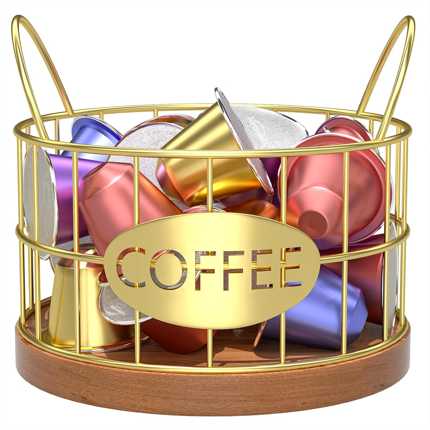 Coffee Pod Holder, Rustic K Cup Holder Organizer for Counter, Coffee Pods Storage Organizer for Coffee Bar Accessories Decor(Gold-02)