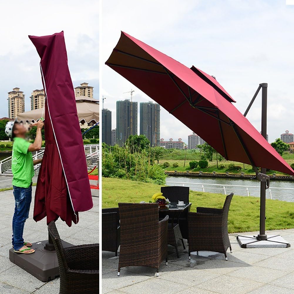 Copertura per ombrellone da esterno con cerniera, impermeabile e resistente ai raggi UV, con coulisse regolabile, colore rosso, ideale per ombrelloni da giardino e mercato