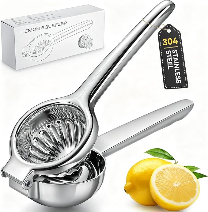 Lemon Squeezer, Sopito All 304 Stainless Steel Lemon Juicer Squeezer Heavy Duty Large Bowl Lime Press for Seedless Juicing, Non-Slip Grip Design