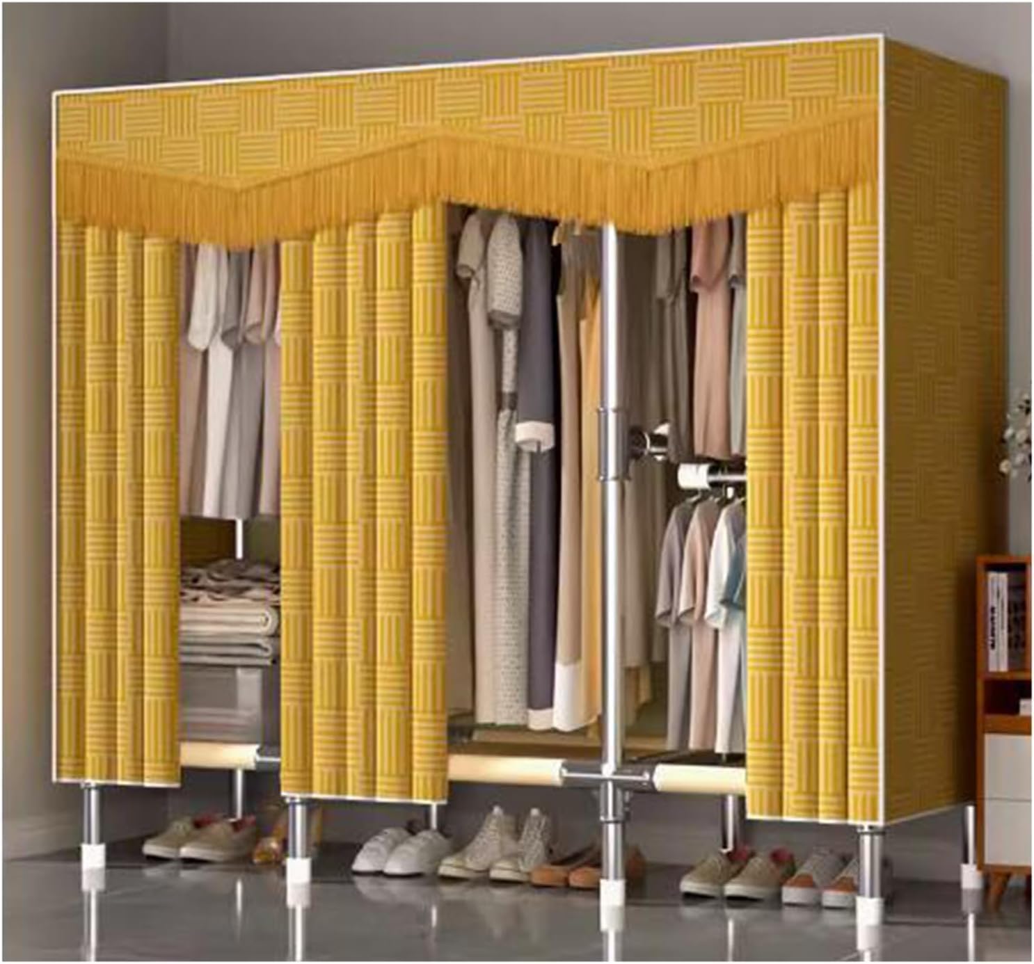 Large Closets Large Closet Metal Steel Rack Clothes Closet with Clothes Rail Closets for Bedroom Thick Cloth Portable Wardrobe Closet Space-Saving