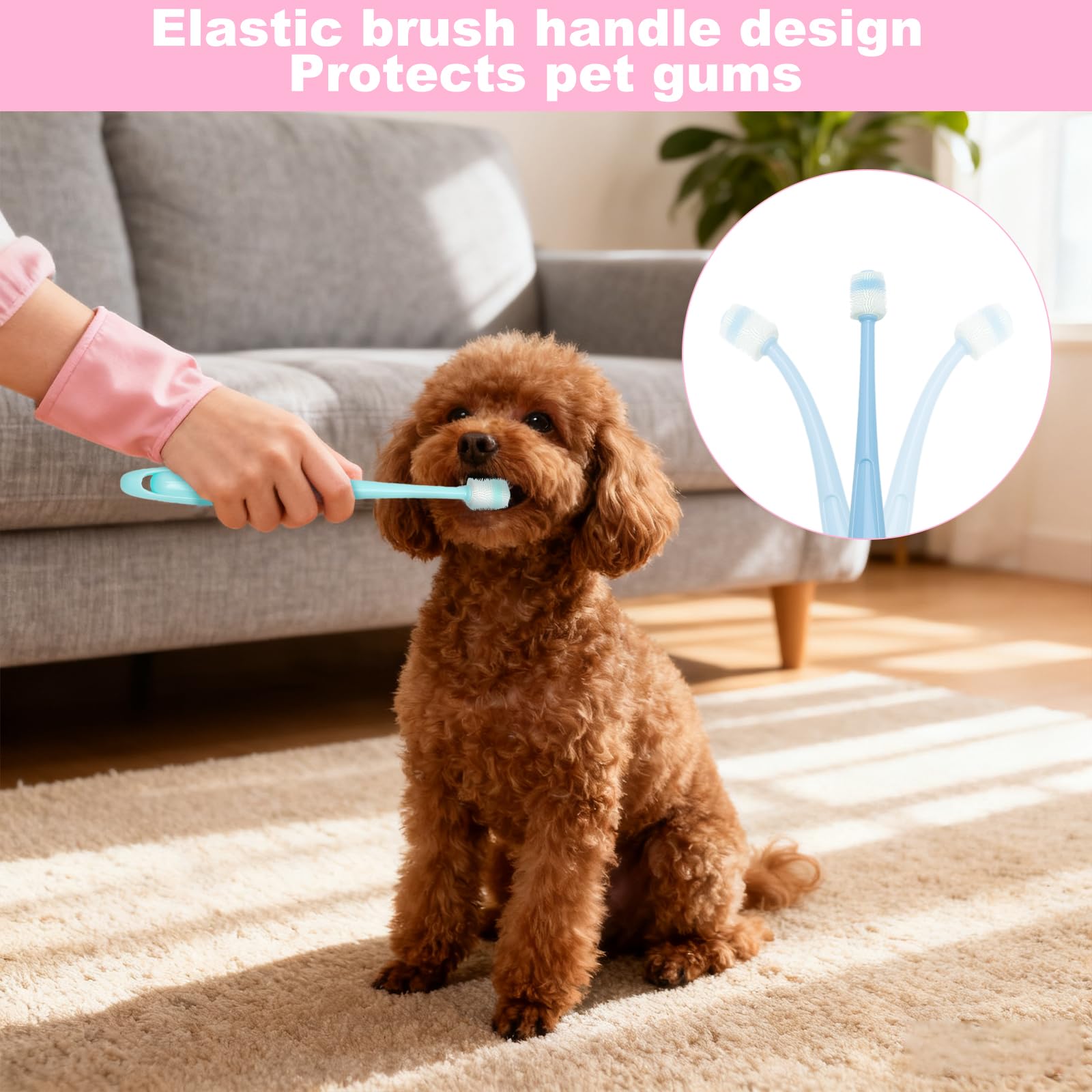 Juego de Cepillo de Dientes para Gatos – 3 Cepillos de Dientes + 2 Cepillos de 360 Grados, Silicona Suave, Reutilizable, para Perros y Gatos