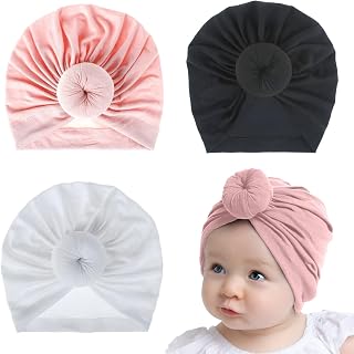 SYGA Pack of 3 Newborn Baby Cap Combo Set, Turban Design, Stretchable Cotton Cap for 0 Months to 4 Years-Unisex (Light Pin... Price In India