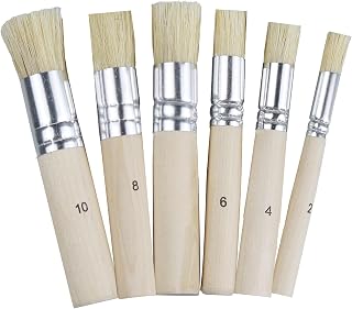 6Pcs Stencil Brush Set, Natural Wooden Handle Bristle Paint Brushes for Acrylic Oil Watercolor Chalk Wax - Art Painting Card Making DIY Crafts & Projects, 6 Sizes
