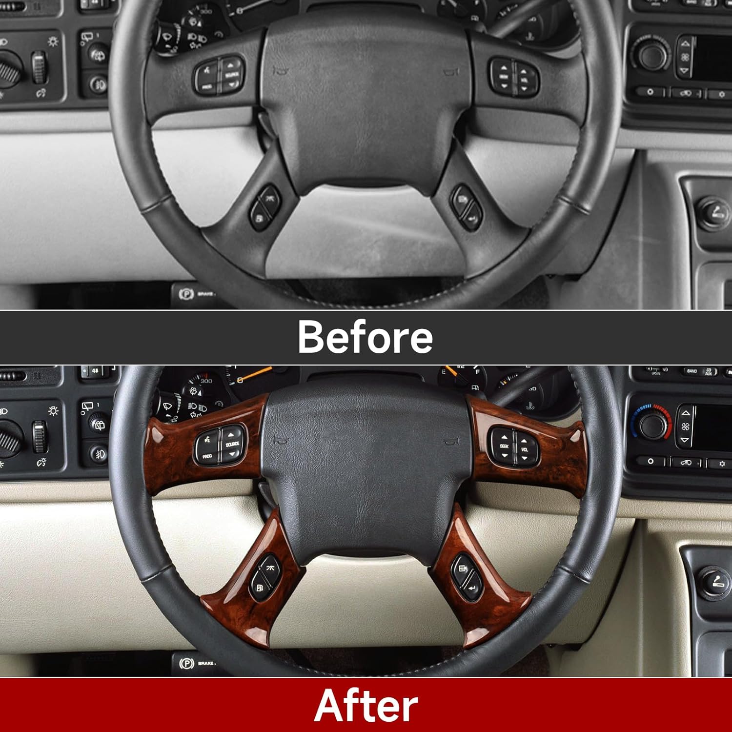 4PCS Car Trim Cover Decal Sticker Compatible with Chevy Silverado Suburban Tahoe Avalanche Express GMC Sierra Yukon Savana 2003-2006 / Trailblazer 2002-2009 Accessories (Style A, Woodgrain)