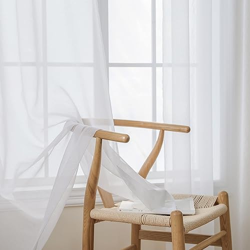 Miniatura 3 de Demetex Cortinas traslúcidas blancas de 45 pulgadas de largo, paneles de ventana para dormitorio, cortinas cortas pequeñas para cocina, juego de 2,