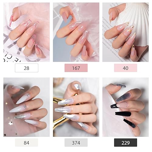 Miniatura 5 de Mobray Kit de gel de extensión de uñas de polietileno, iniciador, 6 colores populares, transparente, nude, rosa, brillantina, negro, plateado