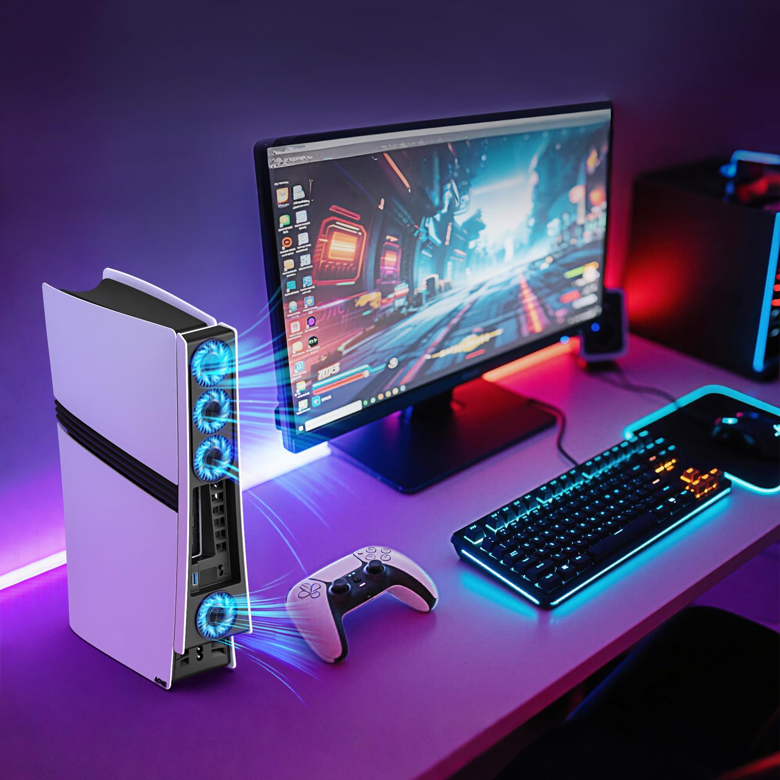 PS5 Pro 4 ventole di raffreddamento, accessori PS5 Pro con USB 3.0, efficiente ventola di raffreddamento silenziosa con velocità regolabile, ventola di raffreddamento per PlayStation5 Pro a