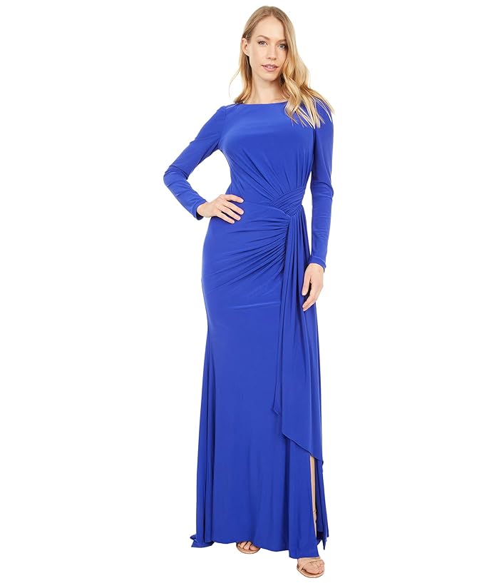 Vince camuto boat neck long sleeve ruched drape gown Clearance