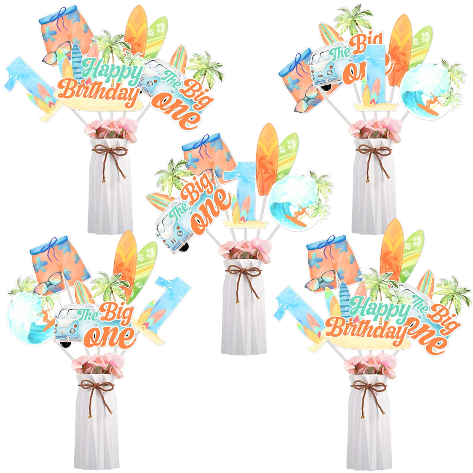 24 Pieces The Big One Centerpieces Sticks for Tables - Beach Surfboard Theme, Birthday Decorations, Surf 1st Bday Party Supplies