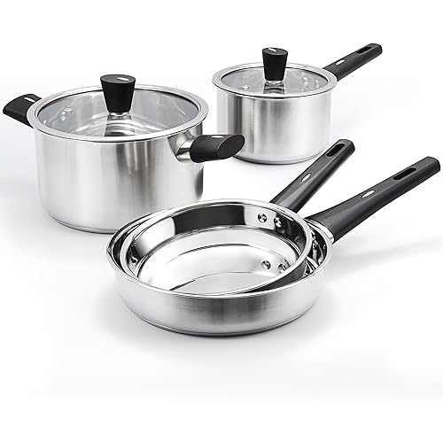 6-Piece Pots and Pans Set, Stainless Steel Cookware Set with Stay-Cool Handles, Kitchen Utensils Set, Non-Toxic Cooking Set, Dishwasher Safe & All Stovetops (Gas, Electric & Induction)