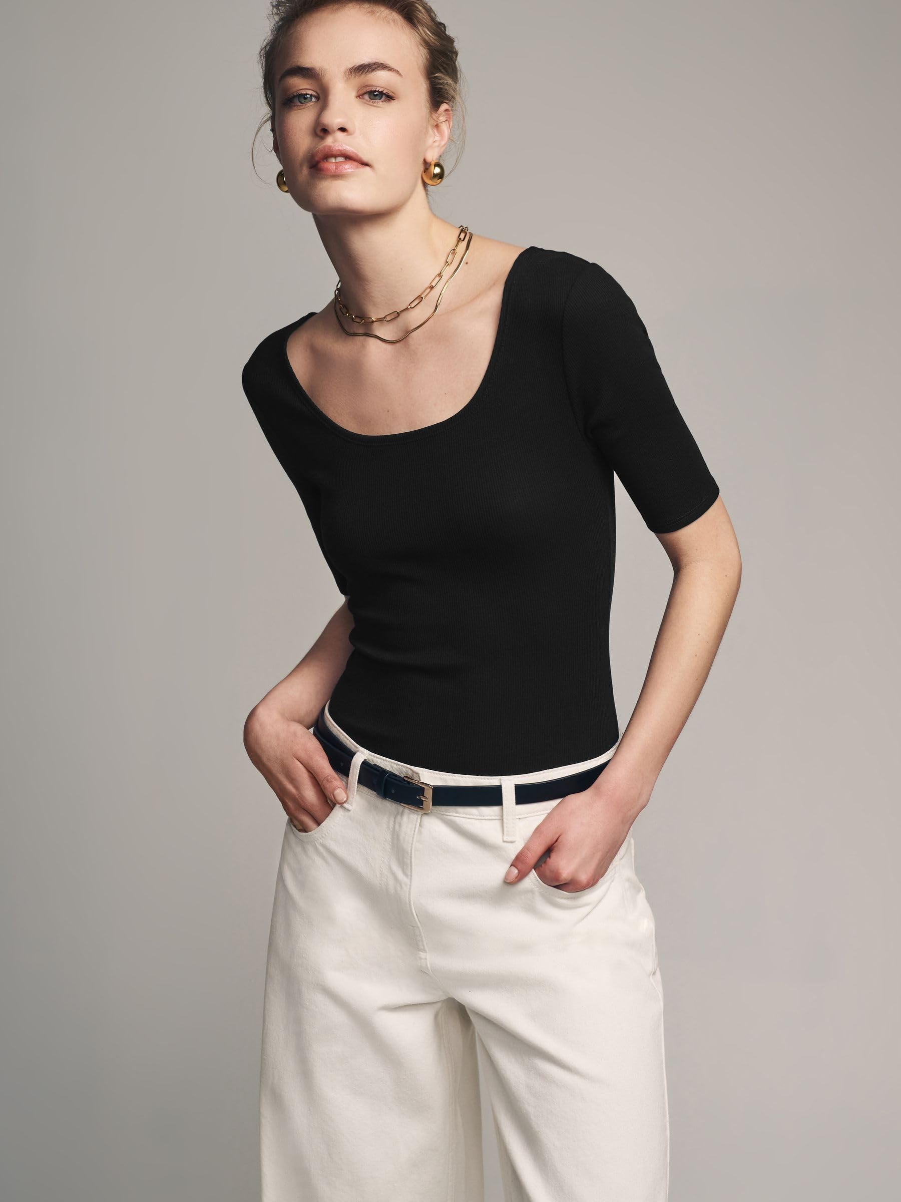 THE SET Femme Body côtelés à encolure dégagée, lot de 3