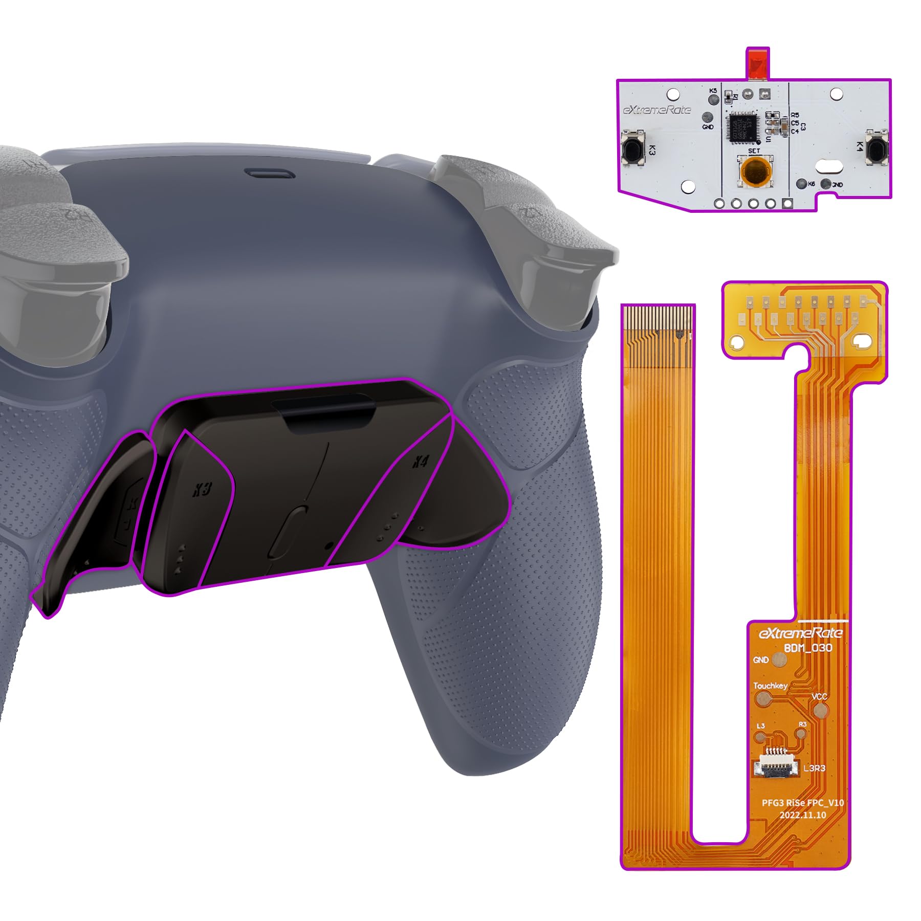 eXtremeRate RISE4 Remap Kit pour ps5 Manette BDM-030/040/050 | Coque Arrière Redessinée avec 4 Palette Métal pour ps5 Manette, Palette Métallique (RMB) Version