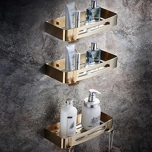 LUUYYI Multifunctional Corner Shower Caddy Bathroom Shelf Nordic Brushedd Organizer Floating Shelves Wall Mounted Shower Rack Kitchen Shelves