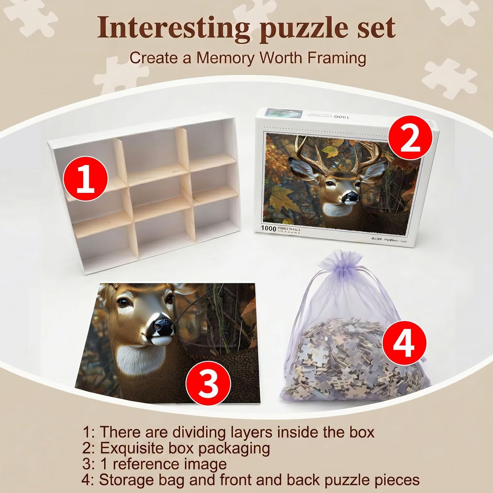 Ciervo Árbol Puzzle de 2000 Piezas, Juego de Mesa Familiar de Madera - Rompecabezas Adultos para Toda La Familia, Rompecabezas Educativo DIY y Antiestrés - con Mapa de Referencia, 99 x 70 cm f0-639