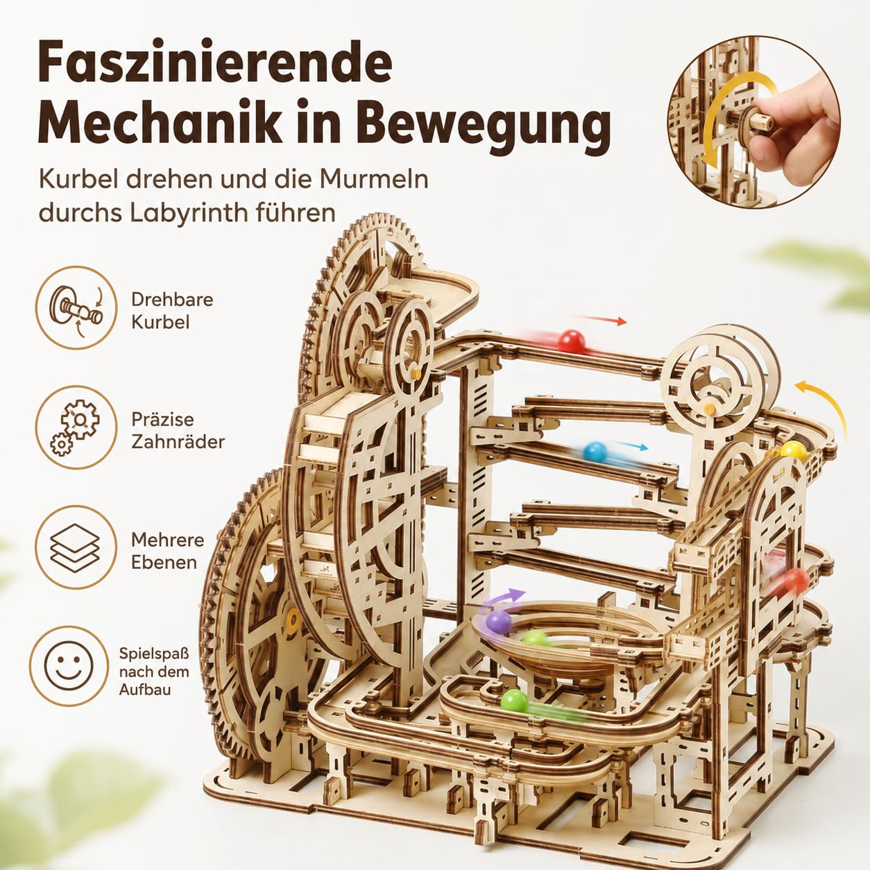 Puzzle in legno 3D Marble Maze – Modello meccanico fai da te per adulti e bambini, kit creativo con ingranaggi, giocattolo educativo e regalo per appassionati di fai da te e modellismo, 396 pezzi