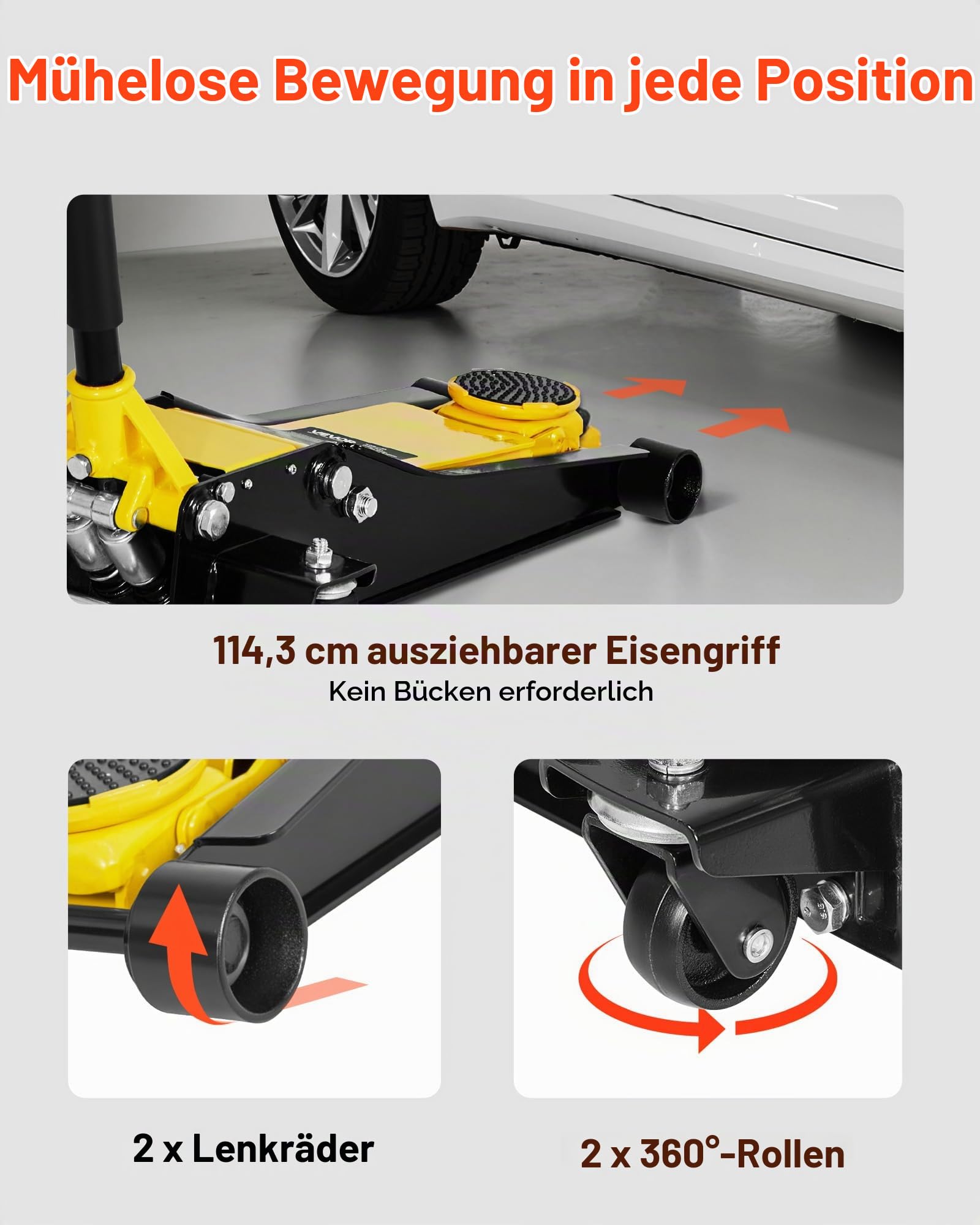 VEVOR Rangierwagenheber Wagenheber mit niedrigem Profil 2 t, Doppelkolben-Schnellhubpumpe, 75-505 mm Hubbereich, hydraulische Wagenheber für Sportwagen, Limousinen Rennwagenheber