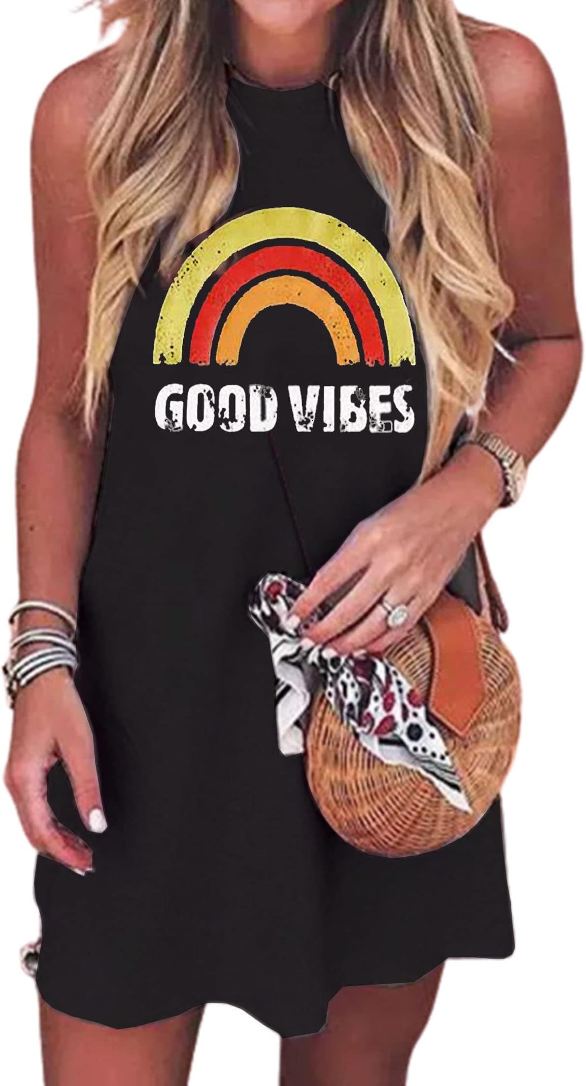Sun Salt Sand Coconut Tree Sleeveless Mini Dress Women Casual Summer Beach Vacation Dress Workout Tank Dress