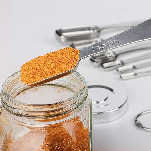 Miniatura 6 de FANGSUN Cucharas medidoras estrechas de acero inoxidable, cucharas medidoras de metal resistente con mango largo y medidas grabadas, juego de 10,