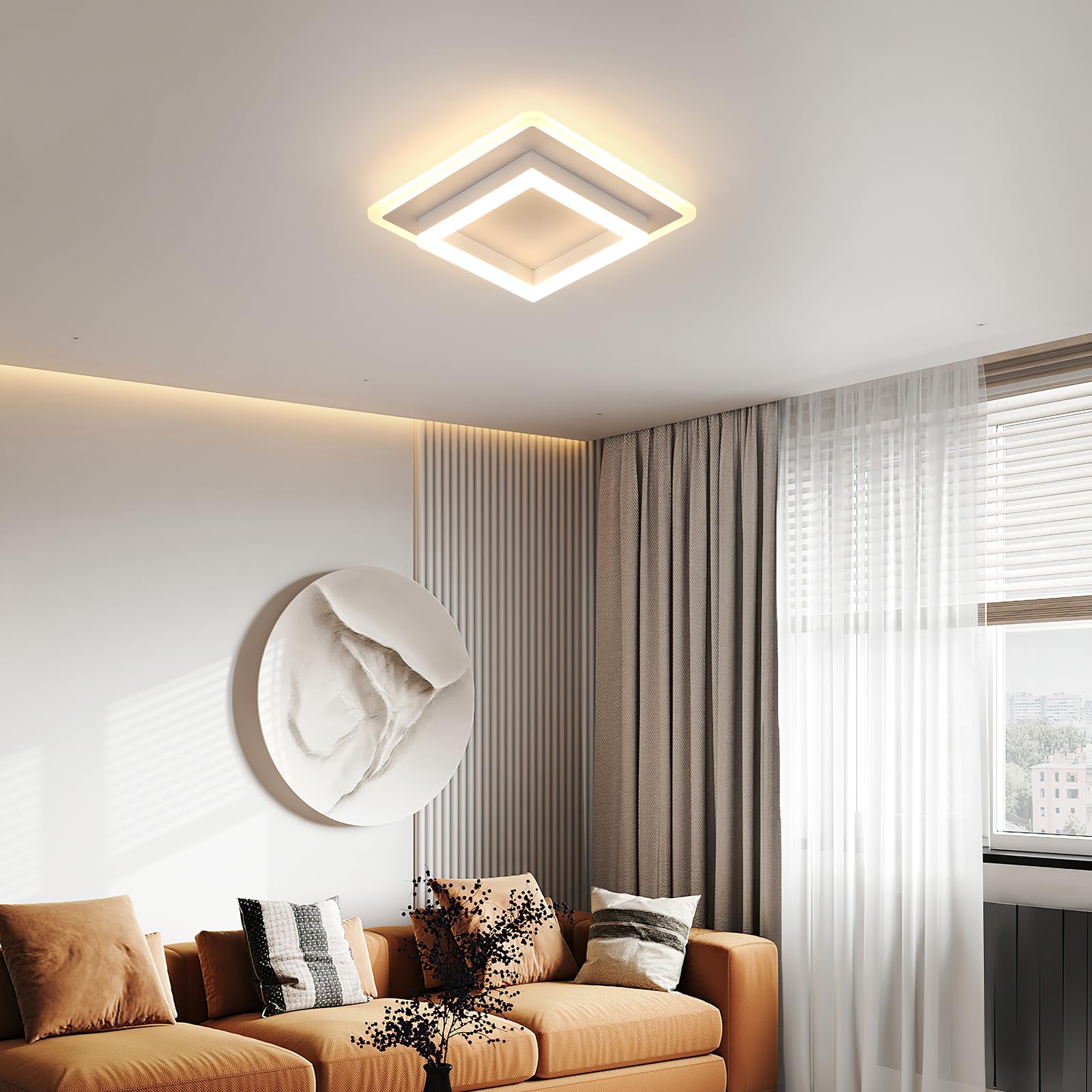Lámpara de Techo LED, 30W Plafon LED Techo Cuadrada | Luz de Techo Blanca Modernas de Acrílico para Dormitorio Pasillo Cocina, Luz Calida 3000K, 30CM