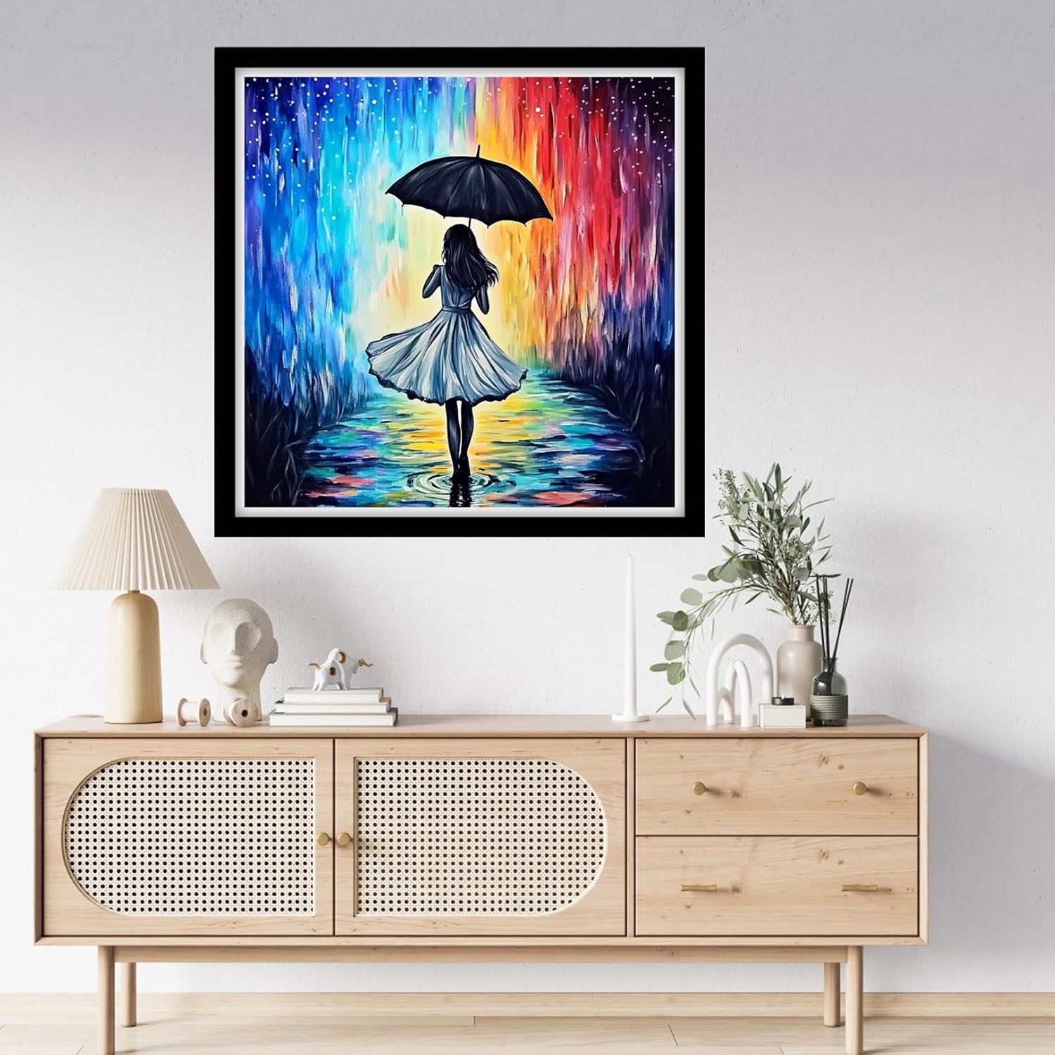 Fanxvivy Counted Cross Stitch Kits for Adults 11CT Unprinted Cross-Stitch Patterns Embroidery Kits Easy Cross Stitching Needlepoint Kits-The Girl Holding an Umbrella 18x18 inch
