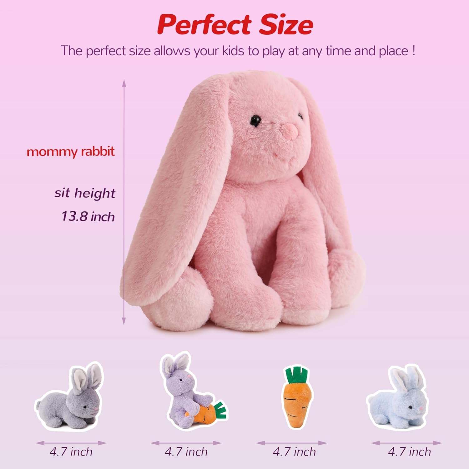 5 Pieces Rabbit Stuffed Animals for Girls,1 Mommy Rabbit with 4 Babies,Plush Bunny Stuffed Toy Gifts for Kids Children 3 4 5 6 7 8 9 Years,Soft Stuffed Bunny for Christmas,Birthday,Party Decorations